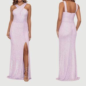 XSCAPE Sequinned Cross-Neck Gown